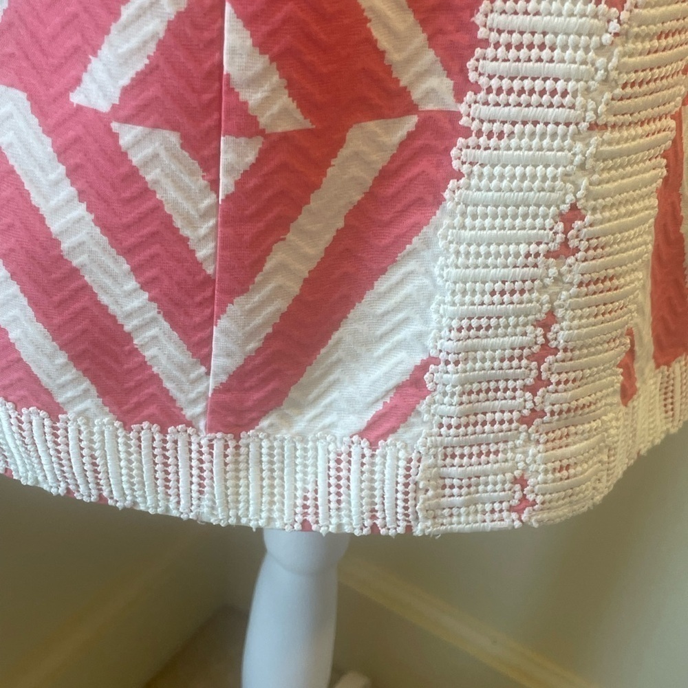 Taylor Sundress, Short 100% Cotton, Sheath,  Zigzag‎ print w/ embroidered trim - Picture 7 of 14